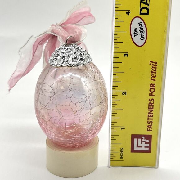 VTG Heavy Crackle Glass Egg Ornament Christmas Easter Pink Silver Kugel Lot of 3 - Picture 7 of 7